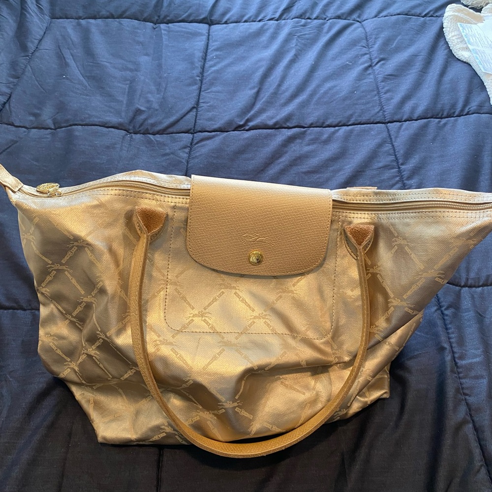 Champagne Longchamp Tote Bag with Double Handles
